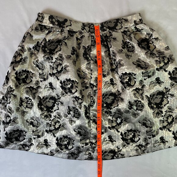 Forever 21 Metallic A Line Bubble Skirt Floral Mini Black Silver Size M - Picture 7 of 9